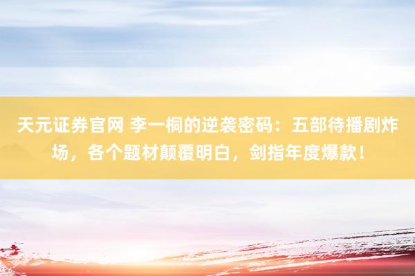天元证券官网 李一桐的逆袭密码：五部待播剧炸场，各个题材颠覆明白，剑指年度爆款！