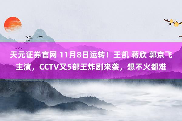 天元证券官网 11月8日运转！王凯 蒋欣 郭京飞主演，CCTV又5部王炸剧来袭，想不火都难